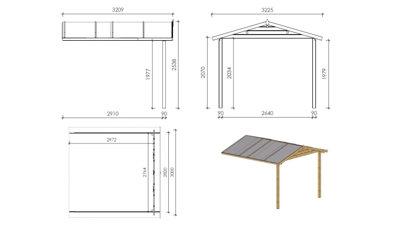 Gartenhaus, Gerätehaus – 3x3 m mit Anbau 3x2.76 m - 18 m²