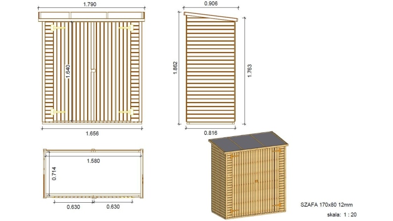 Geräteschrank 1.66x0.82m H.1.86 - mit Boden und Rückwand