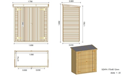 Geräteschrank 1.66x0.82m H.1.86 - mit Boden und Rückwand