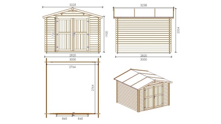 Gartenhaus, Gerätehaus – 3x3 m mit Anbau 3x2.76 m - 18 m²
