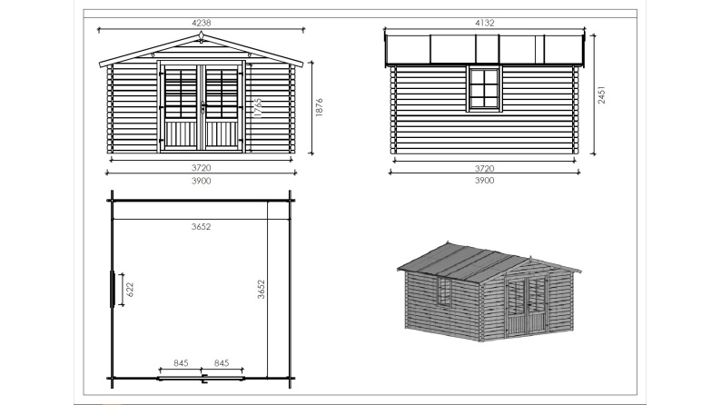 Gartenhaus, Gerätehaus 15.2m2 - 3.9x3.9m - 34mm - Imprägniert
