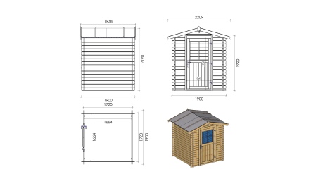 Gartenhaus, Gerätehaus 3.61m2 - 1.9x1.9m - 28mm