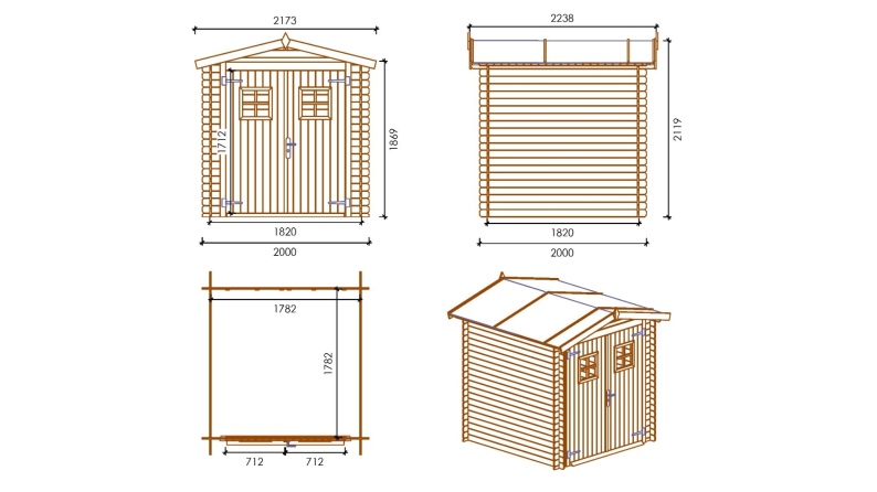Gartenhaus, Gerätehaus 4m2 - 2x2m - 19mm