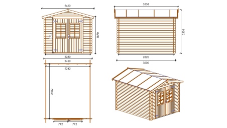 Gartenhaus, Gerätehaus 7.38m2 - 2.46x3m - 19mm