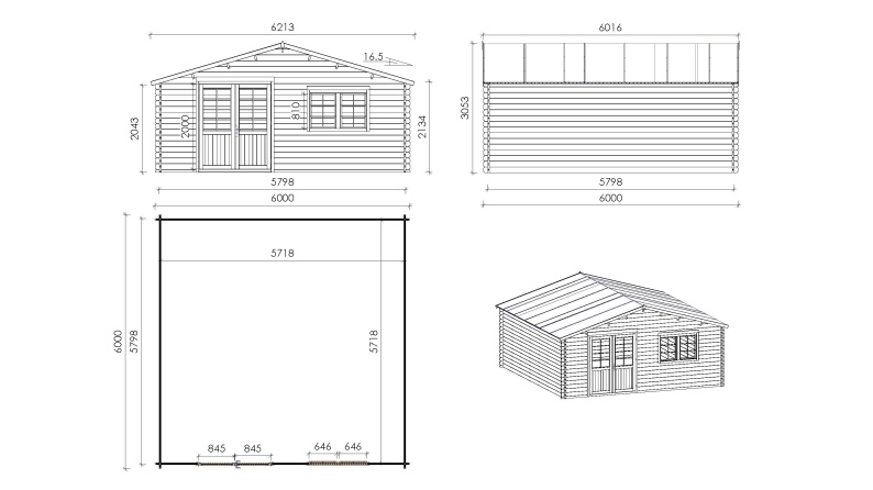 Gartenhaus, Gerätehaus – 6x6 m mit Anbau 6x5.72 m - 48 m²