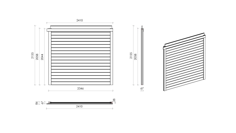 Wand für ein Gartenhaus, Pavillon 28 mm - 2.35xh.2.15 m - Imprägniert