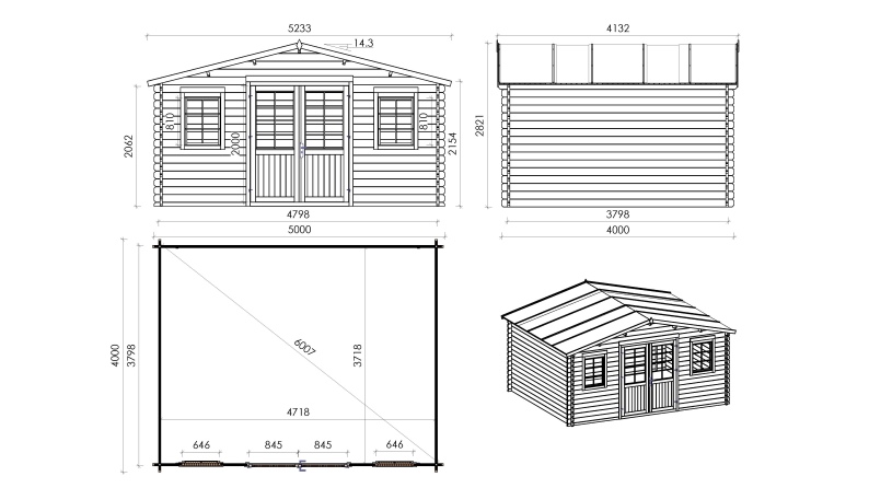 Gartenhaus, Gerätehaus – 5x4 m mit Anbau 5x3.72 m - 35 m²