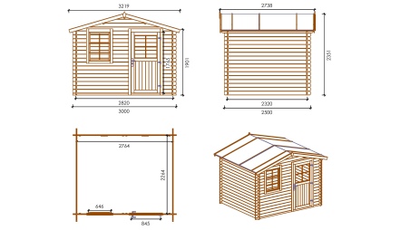 Gartenhaus, Gerätehaus – 3x2.5 m mit Anbau 3x2.26 m - 13.5 m²