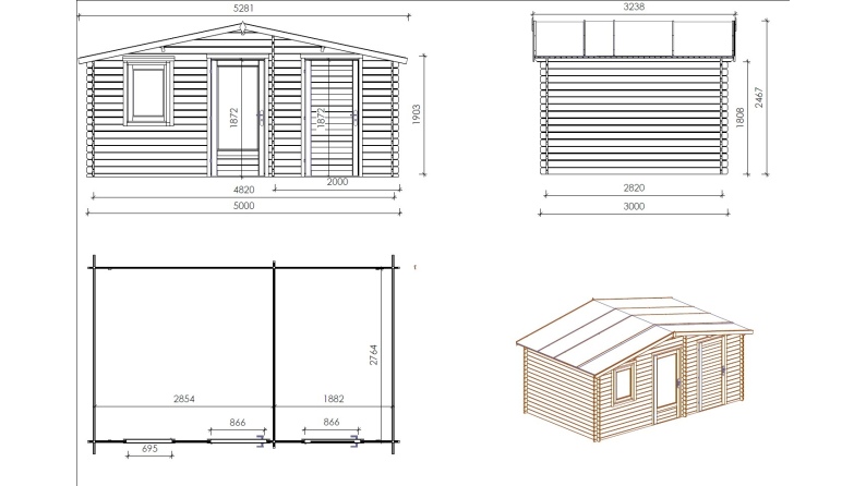 Gartenhaus, Gerätehaus 15m2 - 5x3m - 28mm