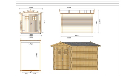 Gartenhaus, Gerätehaus 6m2 - 2x3m - 19mm - Imprägniert