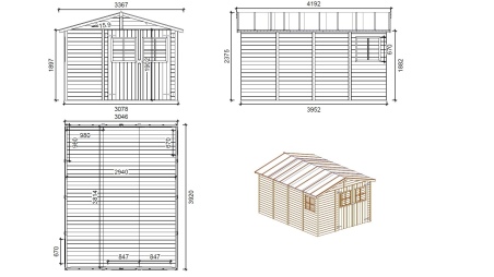 Gartenhaus, Gerätehaus 11.95m2 - 3.05x3.92m