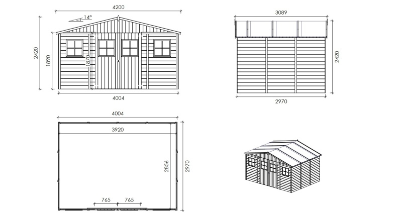 Gartenhaus, Gerätehaus 11.88m2 - 4x2.97m