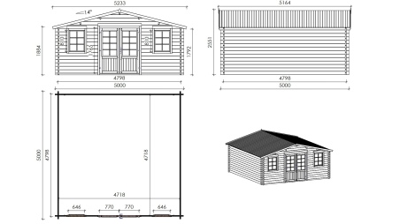 Gartenhaus, Gerätehaus 25m2 - 5x5m - 40mm - Imprägniert
