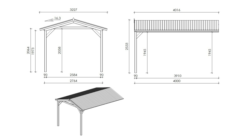 Gartenhaus, Gerätehaus – 1.5x3 m mit Anbau  4x2.76 m - 15.56 m² – Imprägniert