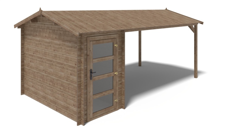Gartenhaus, Gerätehaus – 1.5x3 m mit Anbau  4x2.76 m - 15.56 m² – Imprägniert