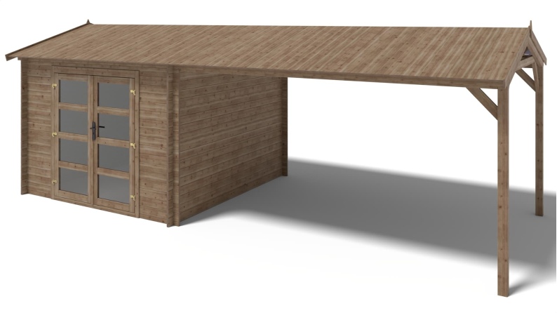 Gartenhaus, Gerätehaus – 3x3 m mit Anbau  4x2.76 m - 20 m² – Imprägniert