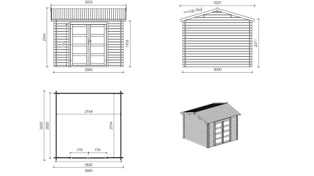 Gartenhaus, Gerätehaus – 3x3 m mit Anbau 3x2.76 m - 20 m² – Imprägniert