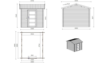 Gartenhaus, Gerätehaus – 2.5x3 m mit Anbau  4x2.76 m - 18.56 m² – Imprägniert