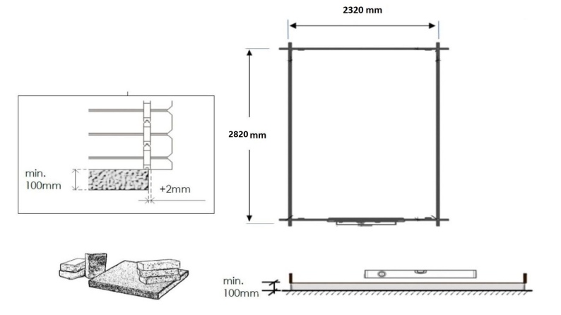 Gartenhaus, Gerätehaus – 2.5x3 m mit Anbau  4x2.76 m - 18.56 m² – Imprägniert