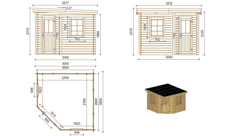 Gartenhaus, Gerätehaus 8m2 - 3x3m - 28mm - Imprägniert