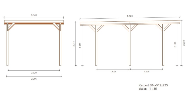 Carport Garagendach 3.04x5.12 m - 15.57 m2 - PVC-Abdeckung 