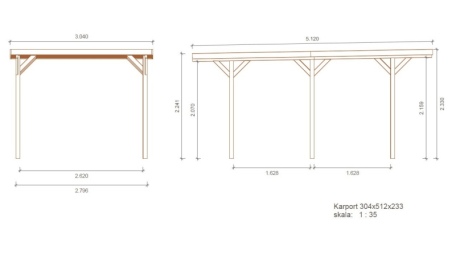 Carport Garagendach 3.04x5.12 m - 15.57 m2 - PVC-Abdeckung 