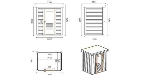 Gartenhaus, Gerätehaus  2.09x1.59m - 3.32m2 - 28mm - Imprägniert