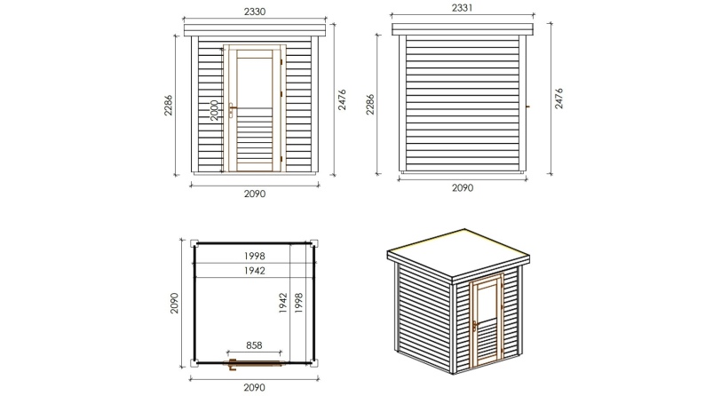 Gartenhaus, Gerätehaus  2.09x2.09m - 4.37m2 - 28mm - Imprägniert