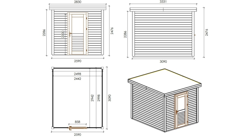 Gartenhaus, Gerätehaus  2.59x3.09m - 8m2 - 28mm - Imprägniert