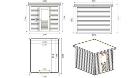 Gartenhaus, Gerätehaus  2.59x3.09m - 8m2 - 28mm - Imprägniert