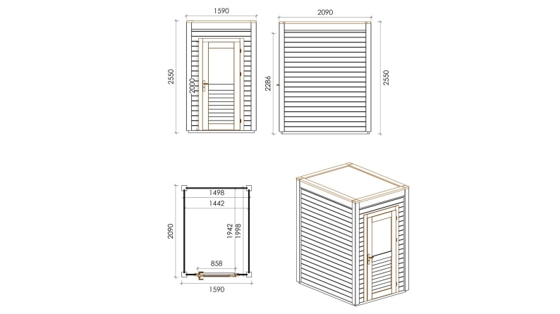 Gartenhaus, Gerätehaus Veya 1.59x2.09m - 3.32m2 - 28mm - Imprägniert