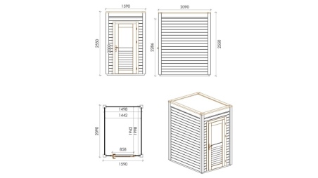 Gartenhaus, Gerätehaus Veya 1.59x2.09m - 3.32m2 - 28mm - Imprägniert