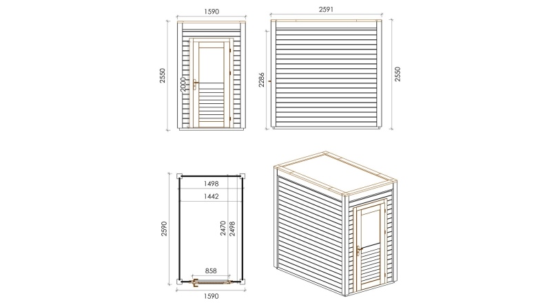 Gartenhaus, Gerätehaus Veya 1.59x2.59m - 4.12m2 - 28mm - Imprägniert