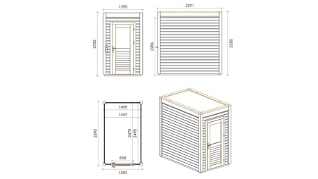 Gartenhaus, Gerätehaus Veya 1.59x2.59m - 4.12m2 - 28mm - Imprägniert