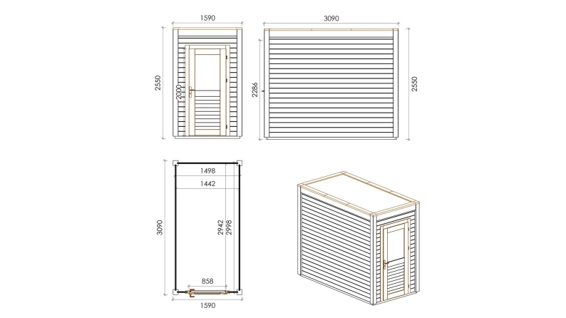 Gartenhaus, Gerätehaus Veya 1.59x3.09m - 4.91m2 - 28mm - Imprägniert