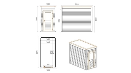 Gartenhaus, Gerätehaus  1.59x3.09m - 4.91m2 - 28mm - Imprägniert