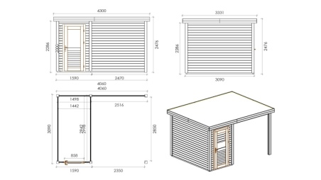 Gartenhaus, Gerätehaus Mira 1.59x3.09m - 12.54m2 - 28mm - Imprägniert