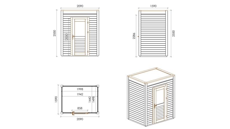 Gartenhaus, Gerätehaus Luma 2.09x1.59m - 3.32m2 - 28mm - Imprägniert