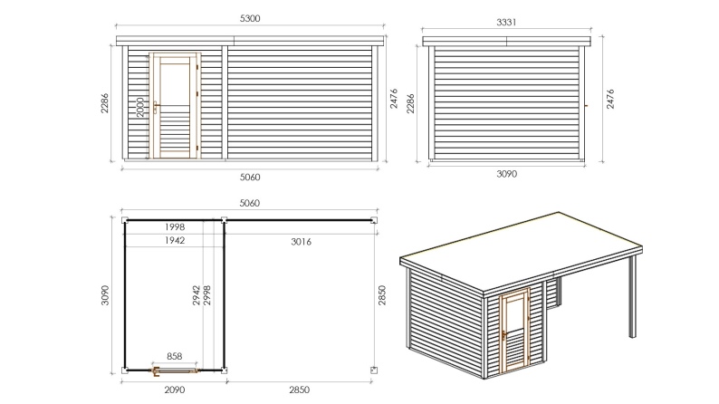 Gartenhaus, Gerätehaus Vala 5.06x3.09m - 15.63m2 - 28mm - Imprägniert