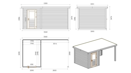 Gartenhaus, Gerätehaus Vala 5.06x3.09m - 15.63m2 - 28mm - Imprägniert