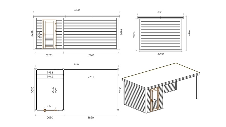 Gartenhaus, Gerätehaus Vala 2.09x3.09m - 18.72m2 - 28mm - Imprägniert