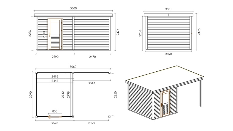 Gartenhaus, Gerätehaus Rava 5.06x3.09m - 15.63m2 - 28mm - Imprägniert