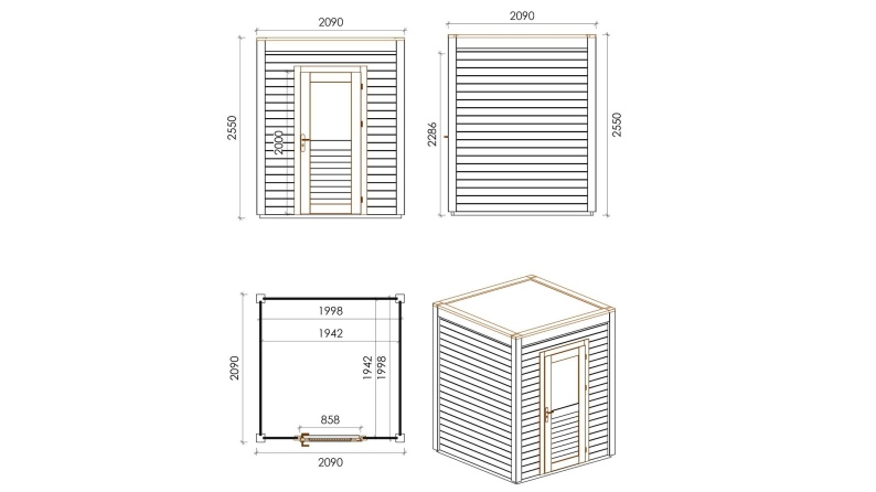 Gartenhaus, Gerätehaus Luma 2.09x2.09m - 4.37m2 - 28mm - Imprägniert