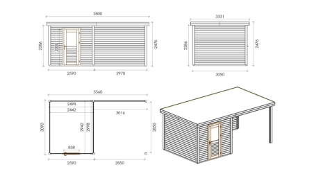 Gartenhaus, Gerätehaus Rava 2.59x3.09m - 17.18m2 - 28mm - Imprägniert