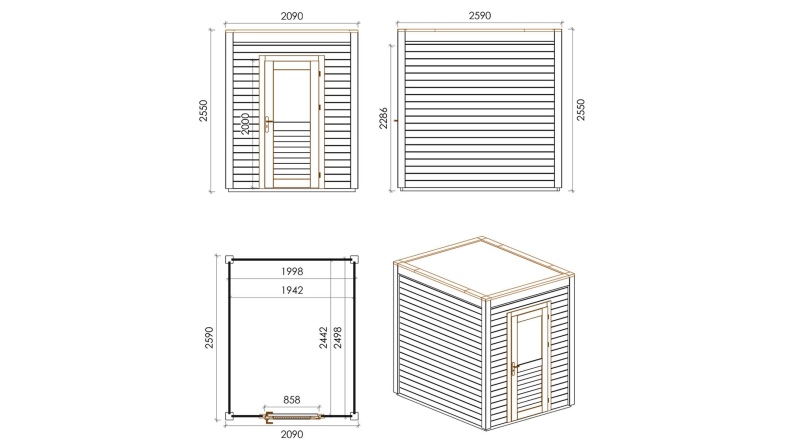 Gartenhaus, Gerätehaus Luma 2.09x2.59m - 5.41m2 - 28mm - Imprägniert