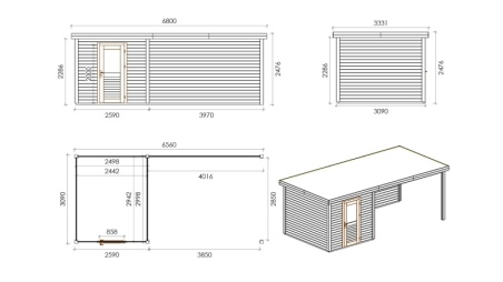 Gartenhaus, Gerätehaus Rava 2.59x3.09m - 20.27m2 - 28mm - Imprägniert