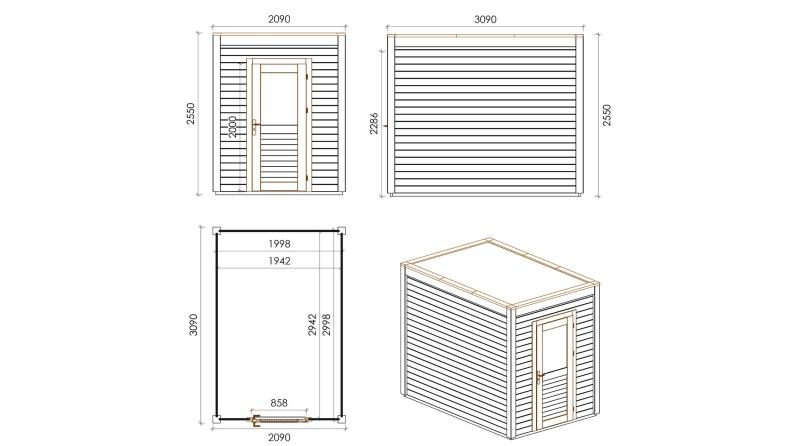 Gartenhaus, Gerätehaus Luma 2.09x3.09m - 6.46m2 - 28mm - Imprägniert