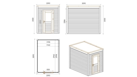Gartenhaus, Gerätehaus Luma 2.09x3.09m - 6.46m2 - 28mm - Imprägniert