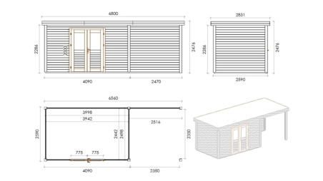 Gartenhaus, Gerätehaus Freya 6.56x2.59m - 17m2 - 28mm - Imprägniert