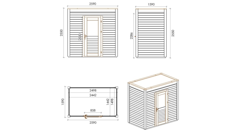 Gartenhaus, Gerätehaus Nexa 2.59x1.59m - 4.12m2 - 28mm - Imprägniert